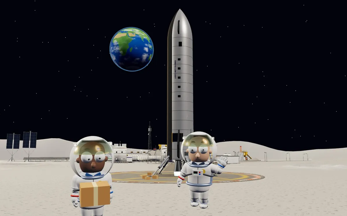 Misión Porte a la Luna: Solo carga: material para la base lunar y un técnico que vigila que no se rompa nada.